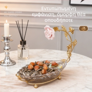 Φυλλοειδής γυάλινος δίσκος φρούτων, απλός σχεδιασμός, κρυστάλλινος και διαφανής