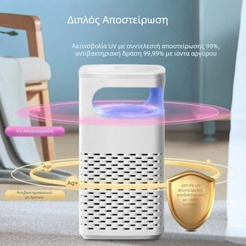 Εσωτερική UV λάμπα παγίδευσης κουνουπιών με περιστροφή 360°, κάλυψη 21–30 τ.μ., παγίδευση με φως κύματος + ηλεκτροσοκ, μη τοξικός