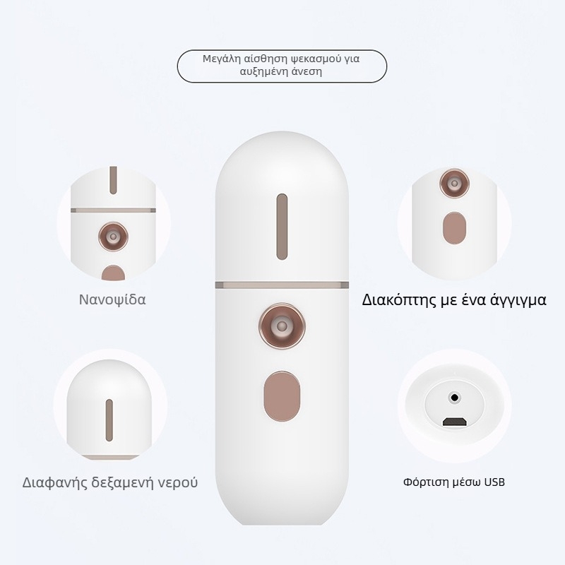 Welland WL2616 Μίνι Ψεκαστήρας Ψυχρού Ψεκασμού για Ενυδάτωση, Χειροποίητος Φορητός Καλλυντικός Ψεκαστήρας, 1η Ταχύτητα, Ενσωματωμένη Μπαταρία, Ψεκασμός έως 10 δευτερόλεπτα