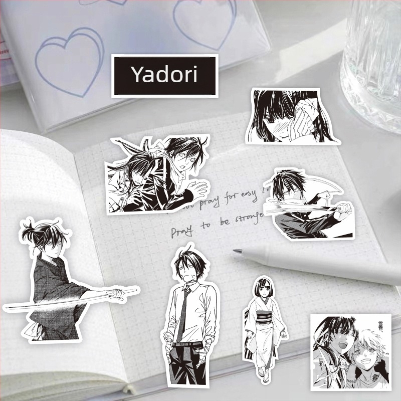 Noragami σετ αυτοκόλλητων για ημερολόγιο και θήκη κινητού – μαύρο‑άσπρο κολάζ με Yato, Iki, Hiyori, Yukine (κόλληση: Ναι; IP άδεια: Όχι; Στυλ: ιαπωνικός αέρας; Διαδικασία: Εκτύπωση)