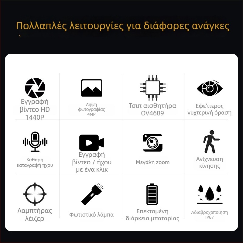 Επαγγελματική κάμερα σώματος με νυχτερινή όραση, 10x οπτικό zoom, βίντεο 1440P, καταγραφικό με κλιπ