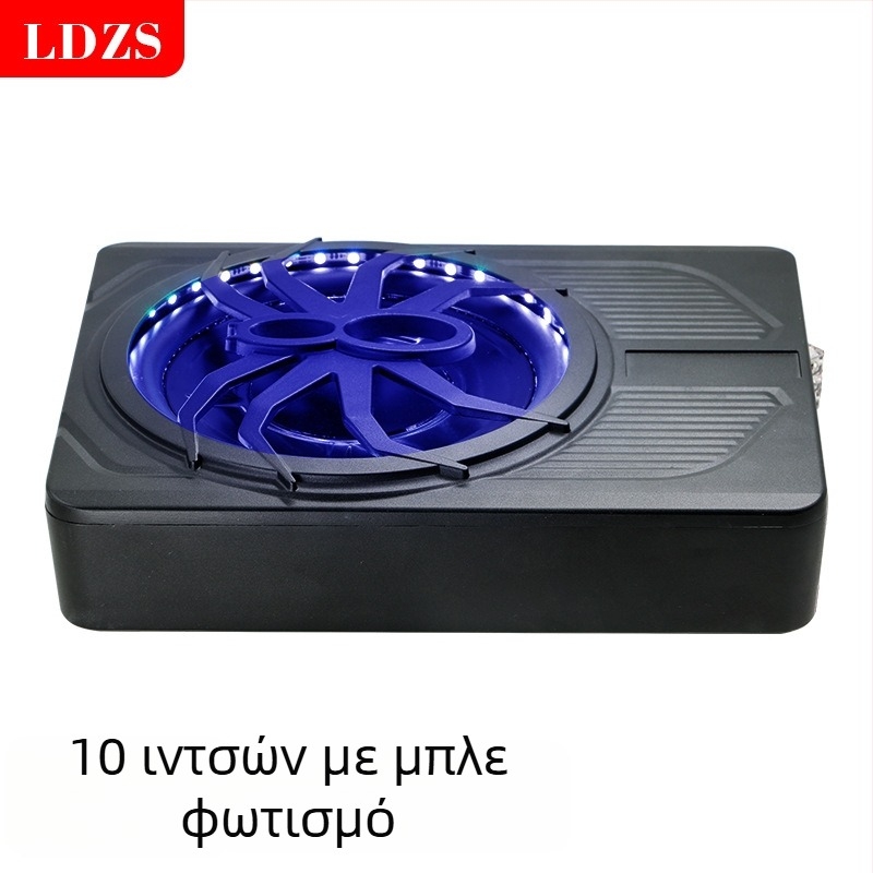Ενεργός υπογούφερ αυτοκινήτου με LED φωτισμό, υπερ-λεπτός σχεδιασμός; μέγιστη ισχύς 800W, αντίσταση 2,6 Ω, εύρος συχνοτήτων 20 Hz–150 Hz, ευαισθησία >90 dB, THD <0,4%