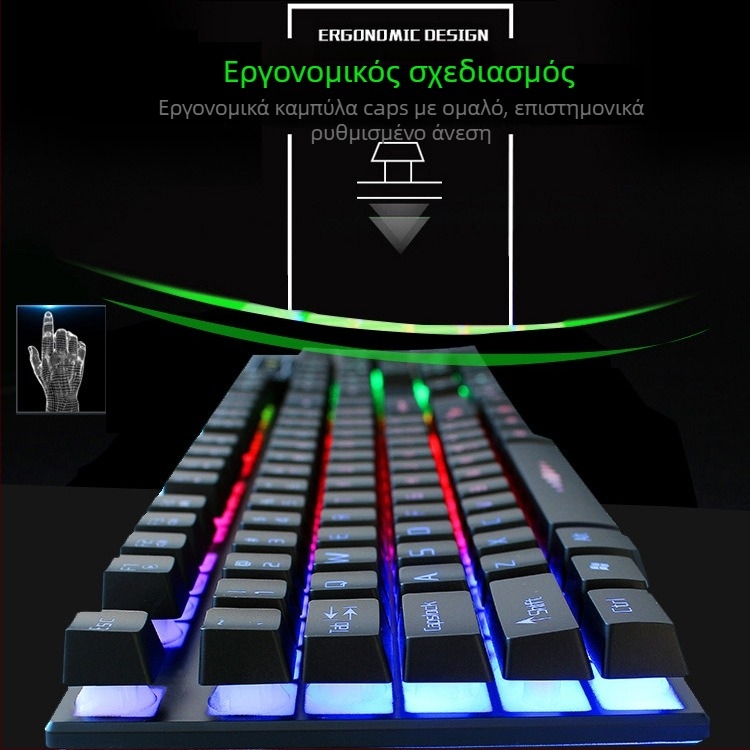 Σετ παιχνιδιών πληκτρολόγιο και ποντίκι μοντέλο K9 με οπτικό αισθητήρα 1000 DPI, ενσύρματο USB πληκτρολόγιο και ποντίκι, εργονομικός σχεδιασμός