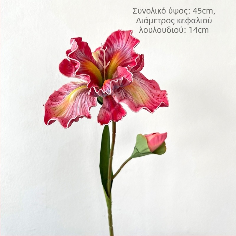 Δύο κεφαλών τεχνητό λουλούδι ίρις, EVA αίσθηση αφής, μεταξωτό υλικό και ανάγλυφη επεξεργασία — κατάλληλο για γάμους και διακόσμηση σπιτιού