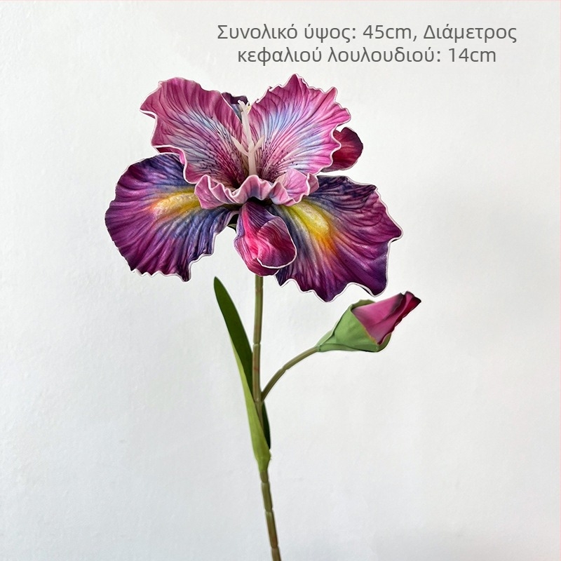 Δύο κεφαλών τεχνητό λουλούδι ίρις, EVA αίσθηση αφής, μεταξωτό υλικό και ανάγλυφη επεξεργασία — κατάλληλο για γάμους και διακόσμηση σπιτιού