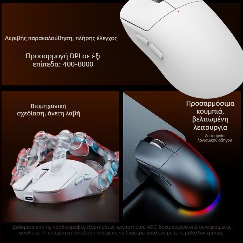 Ασύρματο ποντίκι παιχνιδιών, εργονομικός σχεδιασμός, οπτικός αισθητήρας 8000 DPI, 7 πλήκτρα, 6 επιπέδων DPI, εμβέλεια 10 m