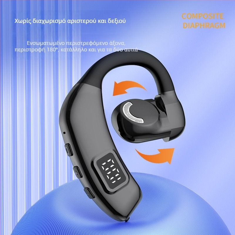Ανοικτό αυτί Bluetooth ακουστικό, μονοφωνικό, ασύρματο με κρεμάμενο σχέδιο για οδήγηση αυτοκινήτου, Bluetooth 5.4, εμβέλεια 10 m, 8+ ώρες αυτονομία, ψηφιακή οθόνη