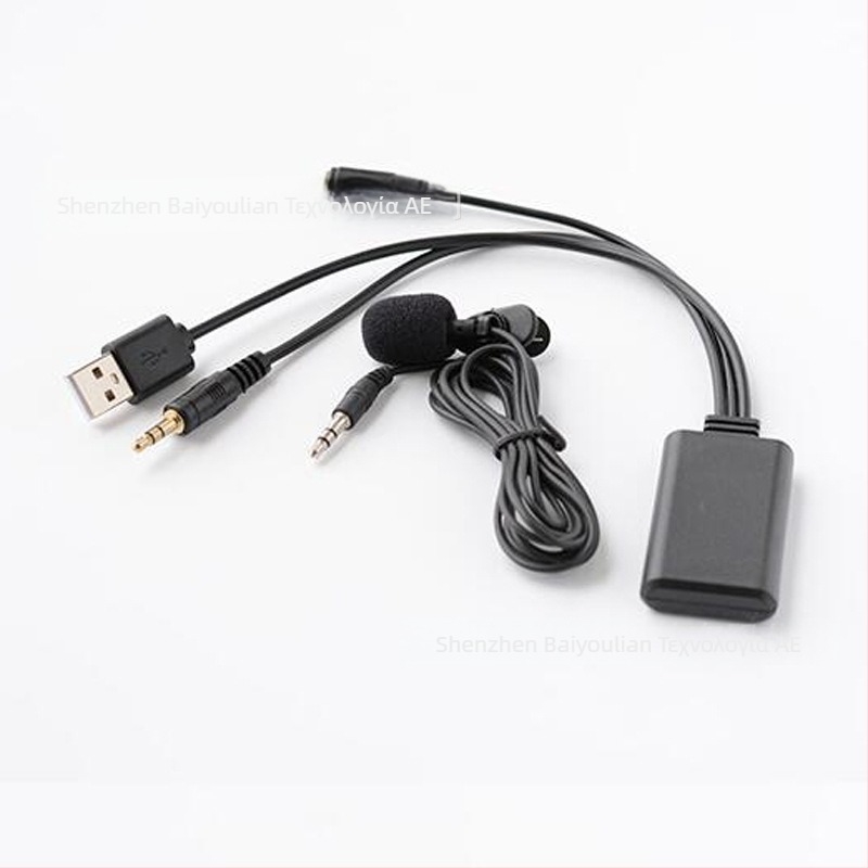 Bluetooth hands-free δέκτης αυτοκινήτου — ABS περίβλημα, είσοδος 12V, καλώδιο 23 cm, εγκατάσταση πίσω από CD, συμβατό με Bluetooth 5.0