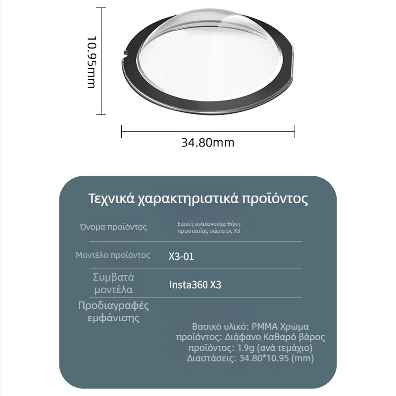 X3-01 PMMA προστατευτικός φακός σώματος Insta360 X2/X3, ανθεκτικός σε γρατζουνιές