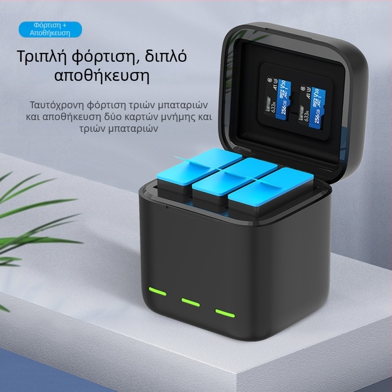 GP13 Κουτί Αποθήκευσης Φορτιστή για GoPro HERO13 – Σιλικόνη/PC περίβλημα, 3-θέσεων Φορτιστής, Περιλαμβάνει φορτιστή, μπαταρία και καλώδιο δεδομένων