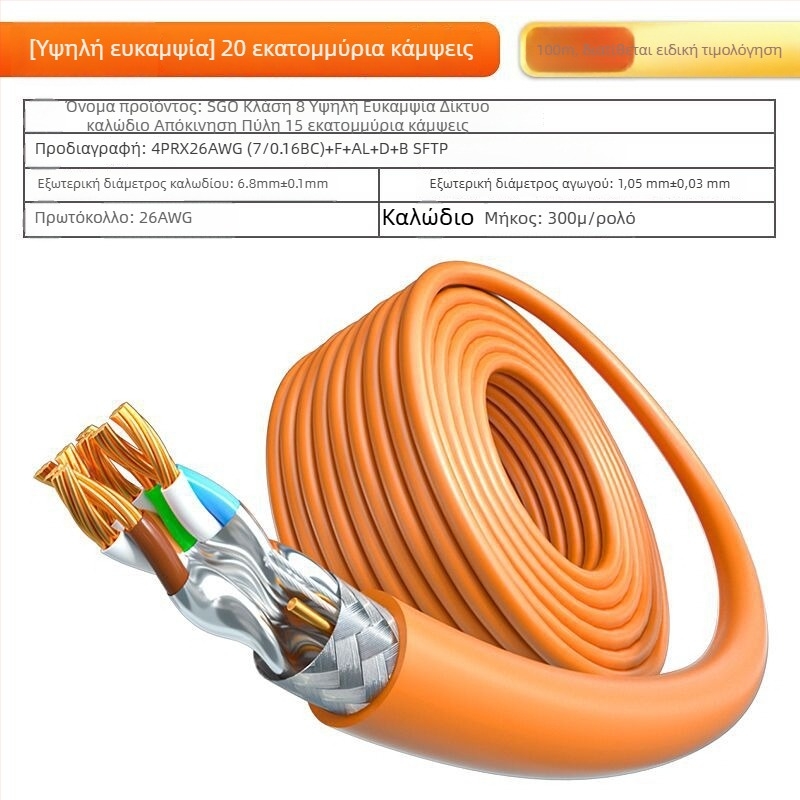 Βιομηχανικό καλώδιο δικτύου Cat8 για Profinet, διπλά θωρακισμένο, drag-chain συμβατό, 40 Gbps