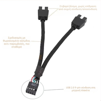 Αντάπτορας κεφαλίδας USB μητρικής: 9-pin σε διπλούς 9-pin USB συνδετήρες HUB