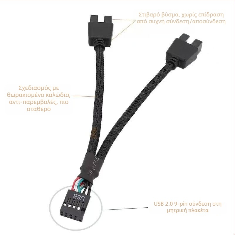 Αντάπτορας κεφαλίδας USB μητρικής: 9-pin σε διπλούς 9-pin USB συνδετήρες HUB