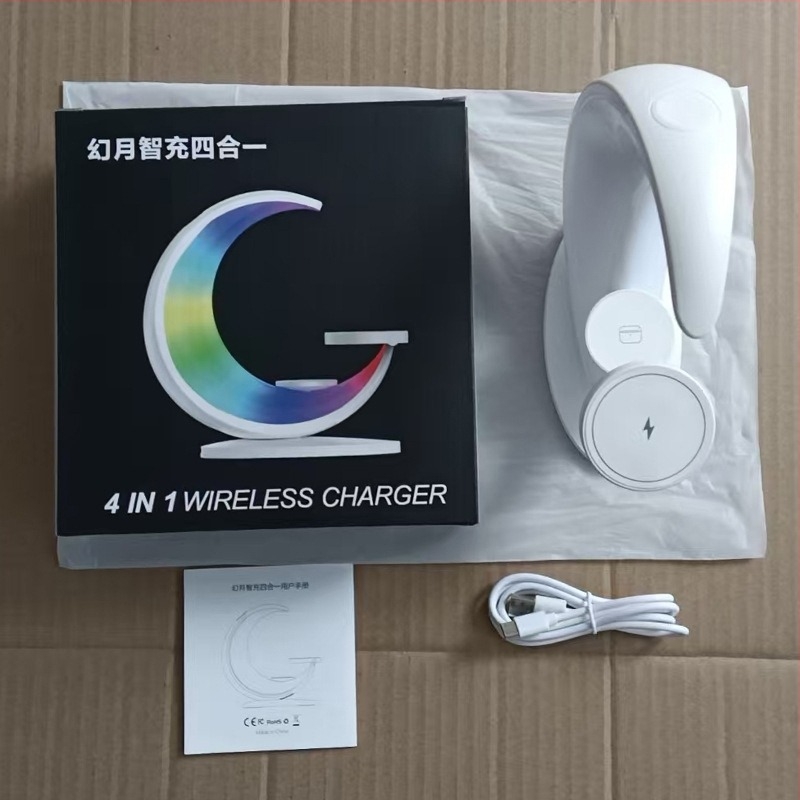 Λυχνία σελήνης με ασύρματο φορτιστή QC 3.0, νυχτερινό φωτιστικό κομοδίνης με αλλαγή χρωμάτων, έξοδος 15W, συνολική ισχύς 23W