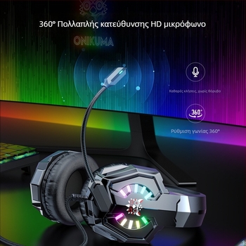 ONIKUMA Ασύρματα ακουστικά παιχνιδιών με 50mm οδηγούς, USB dongle, RGB φώτισμα, μείωση θορύβου