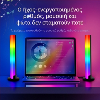Επιτραπέζιο RGB ατμοσφαιρικό φως με ανίχνευση ήχου, φωνητικό έλεγχο και φωτισμό σε ρυθμό μουσικής, τροφοδοσία από πρίζα