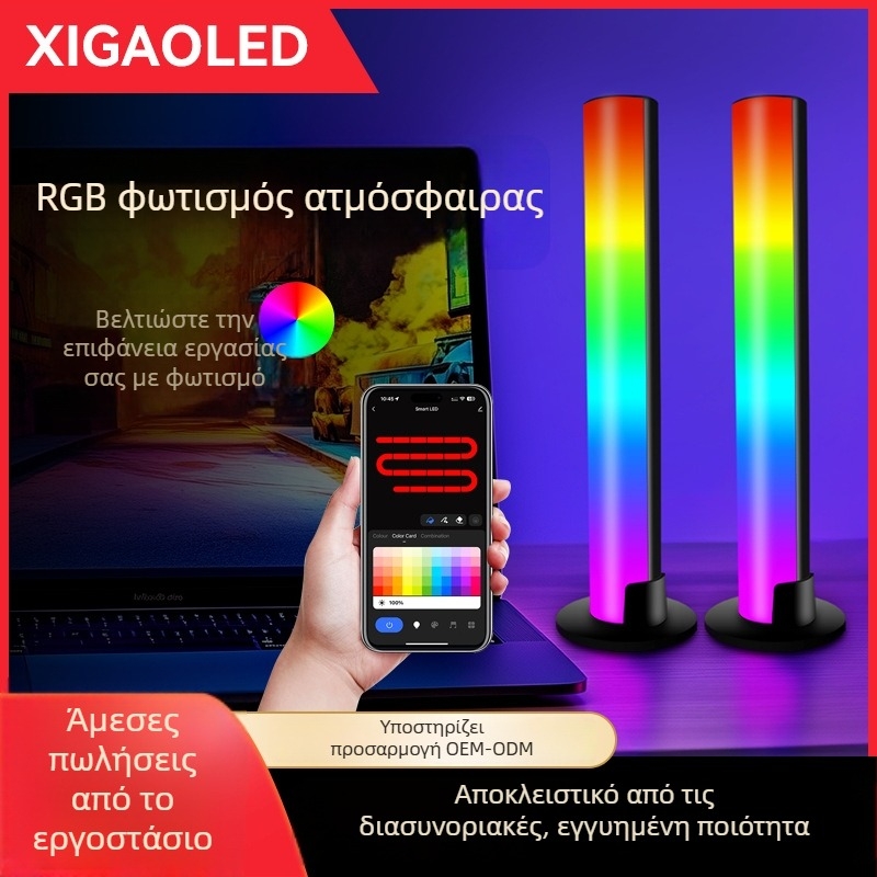 Επιτραπέζιο RGB ατμοσφαιρικό φως με ανίχνευση ήχου, φωνητικό έλεγχο και φωτισμό σε ρυθμό μουσικής, τροφοδοσία από πρίζα