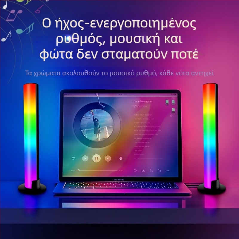 Επιτραπέζιο RGB ατμοσφαιρικό φως με ανίχνευση ήχου, φωνητικό έλεγχο και φωτισμό σε ρυθμό μουσικής, τροφοδοσία από πρίζα