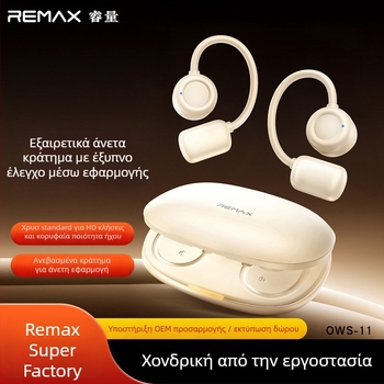 Remax OWS ανοικτού τύπου ακουστικά με έλεγχο μέσω εφαρμογής, πραγματικά ασύρματα, Bluetooth 6.0, εμβέλεια 10 μ, αυτονομία 4–8 ωρών, στερεοφωνικός ήχος, σχεδιασμός με κράτημα στο αυτί