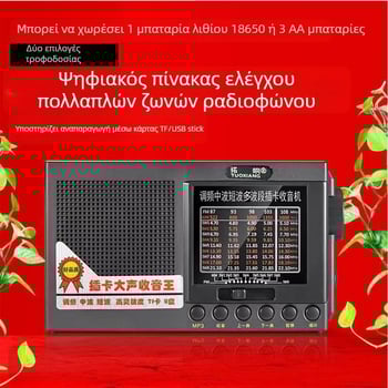 Φορητό ραδιόφωνο πλήρους ζώνης για ηλικιωμένους, μοντέλο T-6625 — USB διεπαφή, MP3 υποστήριξη, ενσωματωμένος ομιλητής, μπαταρία άνω των 4000 mAh