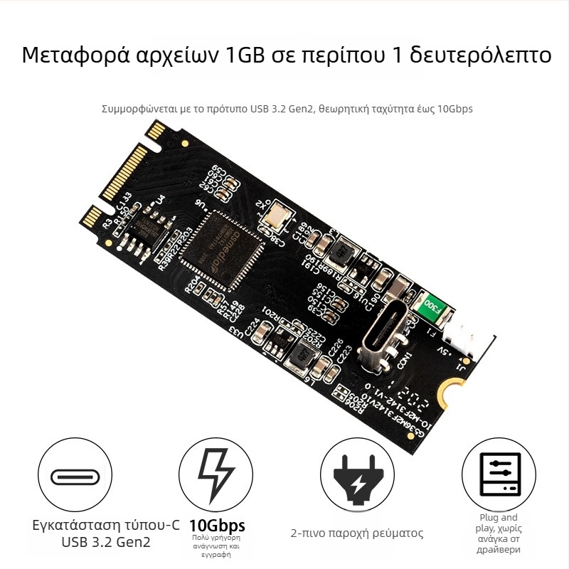 Κάρτα επέκτασης M.2 προς USB-C με ASMedia 3142, 10Gbps USB 3.2 Gen2 μετατροπέας