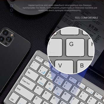 K019 Bluetooth Ασύρματο Πληκτρολόγιο - 78-κουμπιών, εργονομικό, πολυγλωσσικό, για κινητά τηλέφωνα, ταμπλέτες και υπολογιστές