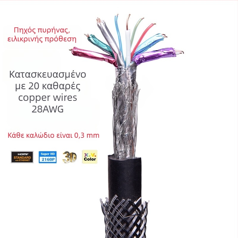 Καλώδιο HDMI 4K, αρσενικό‑αρσενικό, επίχρυσο, χαλκός χωρίς οξυγόνο, 60 Hz