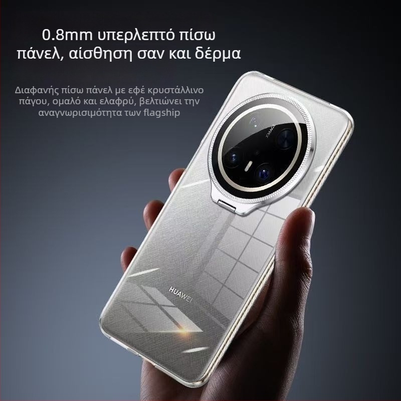 Θήκη Huawei Mate80 για κινητό, διαφανές PC, κατασκευή με θερμοπρέσα, ενσωματωμένο στήριγμα