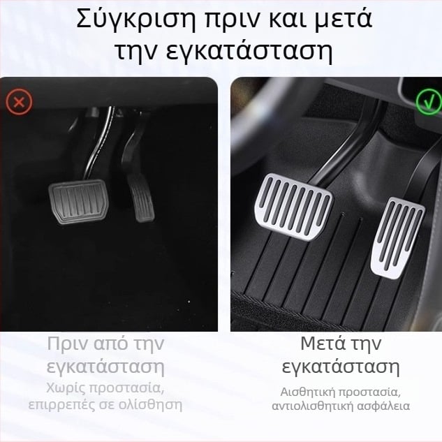 Σετ καλύμματα πεταλιών από αλουμίνιο για Tesla Model 3/Y – επιτάχυνση, φρένο και πατούμενο ποδιού (dead pedal), αυτόματο κιβώτιο ταχυτήτων, 2025 μοντέλο