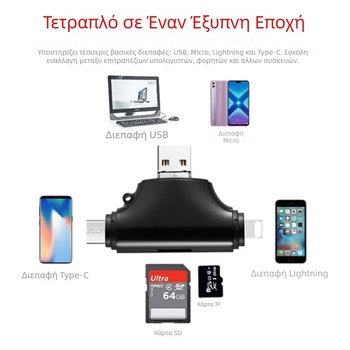 OTG Apple Αναγνώστης Καρτών, Τετραπλής Λειτουργίας TF Κάρτας για Συσκευές Apple Type-C (USB 2.0)