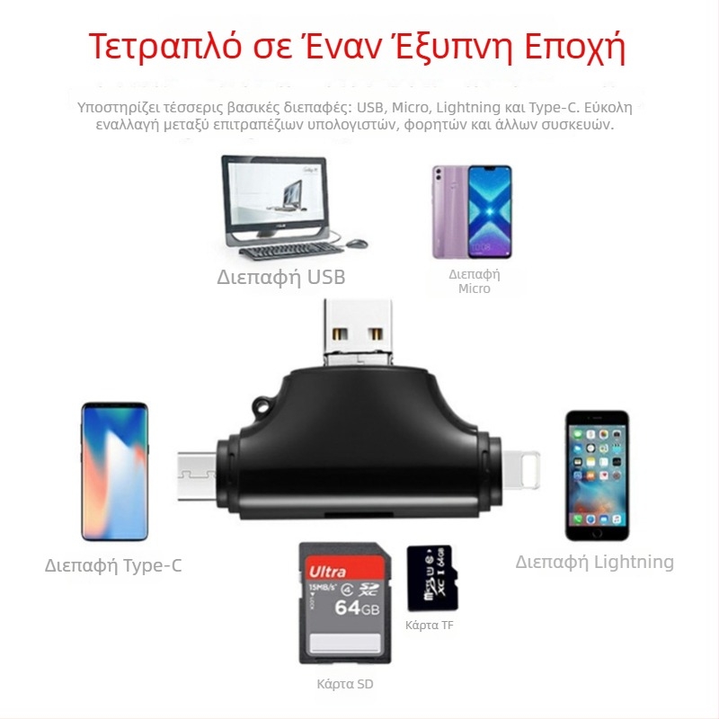 OTG Apple Αναγνώστης Καρτών, Τετραπλής Λειτουργίας TF Κάρτας για Συσκευές Apple Type-C (USB 2.0)