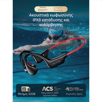 Ακουστικά Bluetooth οστικής αγωγής, κρεμαστά, IPX8 αδιάβροχα, ασύρματα με μικρόφωνο, μοντέλο X6