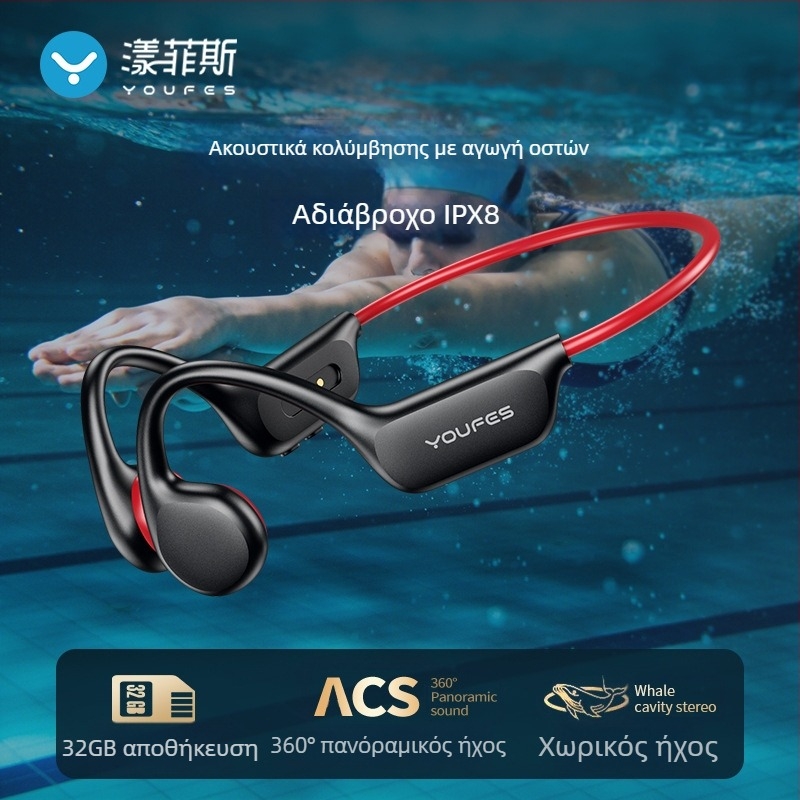 Ακουστικά Bluetooth οστικής αγωγής, κρεμαστά, IPX8 αδιάβροχα, ασύρματα με μικρόφωνο, μοντέλο X6