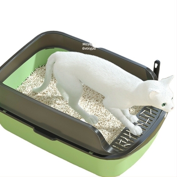 Κουτί άμμου για γάτες, ημι-κλειστό, αντι-πιτσιλίσματος, διπλού επιπέδου, κατάλληλο για γατάκια