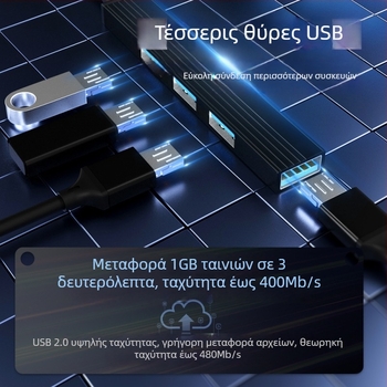 USB-C hub docking station, τέσσερις θύρες, επέκταση 4-σε-1, καλώδιο 11 εκ., χωρίς εξωτερική τροφοδοσία