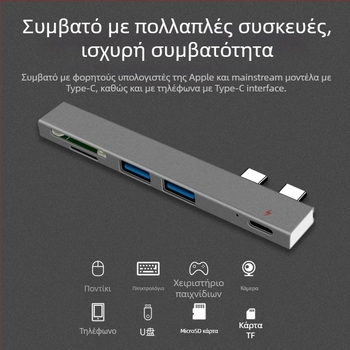 XSOON XS819 Type-C σταθμός σύνδεσης, 5-σε-1, USB 2.0, τροφοδοσία από γραμμή (bus-powered), καλώδιο 0,1 m