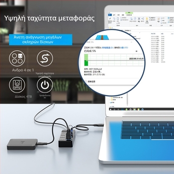 Miyitong G4 USB 3.2 Gen2 Hub 1-4 Θύρες, 10Gbps Εξωτερική Τροφοδοσία