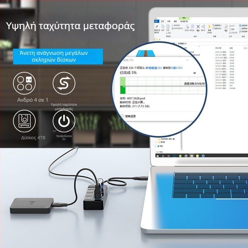 Miyitong G4 USB 3.2 Gen2 Hub 1-4 Θύρες, 10Gbps Εξωτερική Τροφοδοσία