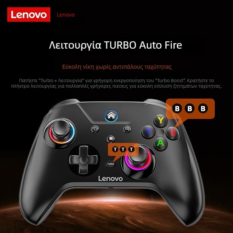 Lenovo S02 Ασύρματο gamepad τριών λειτουργιών με Hall trigger, Type-C, δόνηση