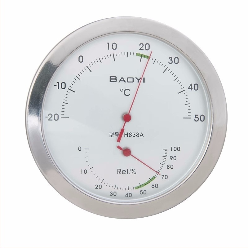 Μηχανικό θερμόμετρο εσωτερικού/εξωτερικού χώρου με υγρασία, ανοξείδωτο ατσάλι, υψηλή ακρίβεια, μέγ. 100°C