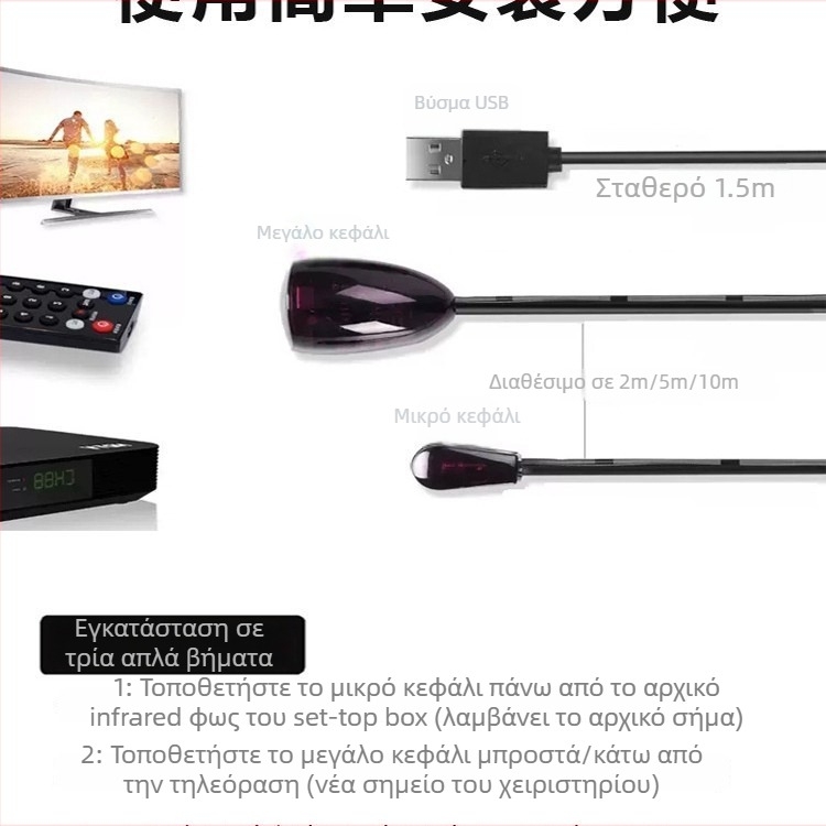 Παγκόσμιος IR επαναλήπτης για Set-Top Box — USB δέκτης σήματος απομακρυσμένου ελέγχου, καλώδιο επέκτασης