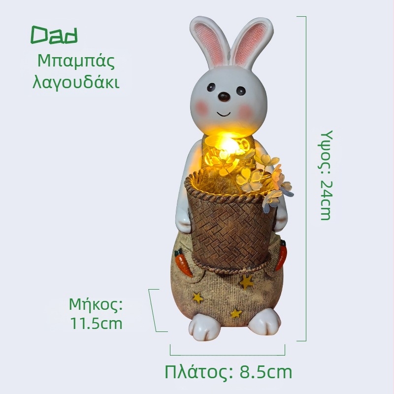 Λαγουδάκι λαμπερό επιτραπέζιο διακοσμητικό με θήκη για στυλό, νυχτερινό φως και διακόσμηση από ρητίνη, κατάλληλο για σαλόνι, γραφείο και κήπο