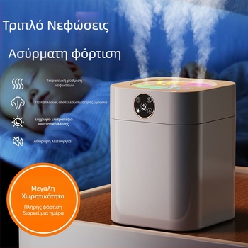 Υγραντήρας υπνοδωματίου με αθόρυβη λειτουργία, δεξαμενή 10 L, 3 έξοδοι ομίχλης, λειτουργία αρωματοθεραπείας, προστασία από απενεργοποίηση, τροφοδοσία με ξηρές μπαταρίες, περίβλημα από ανοξείδωτο ατσάλι