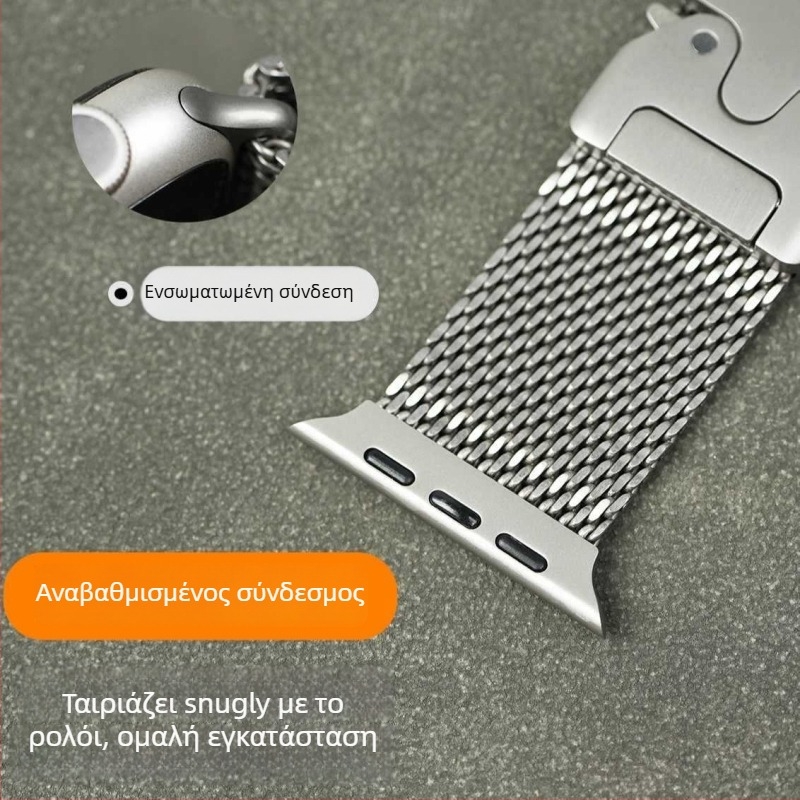 Λουράκι Apple Watch από καθαρό τιτάνιο S10 – Μιλανέζικο στυλ, 36 g, Κούμπωμα με αγκράφα, Συμβατό με Apple Watch