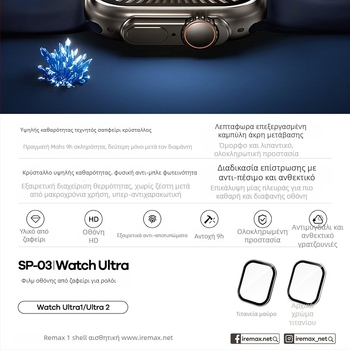 REMAX RuiLiang προστατευτικό οθόνης ρολογιού από ζαφείρι SP-03, σκληρότητα Mohs 9, προστασία από μπλε φως, επικάλυψη υπό κενό