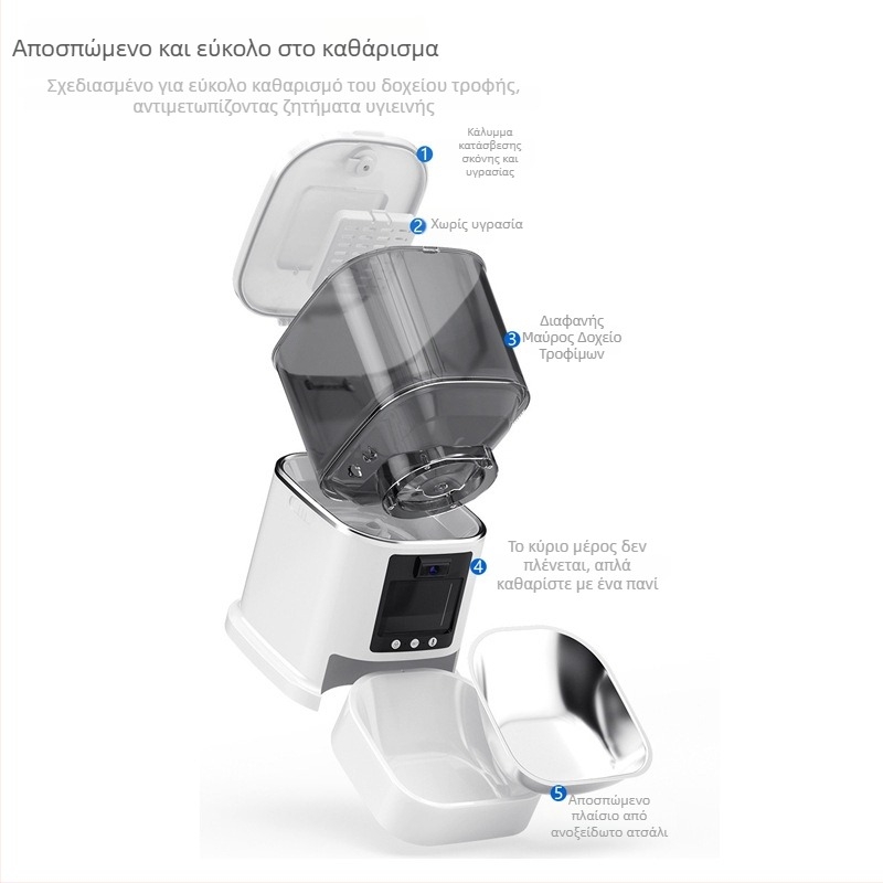 Έξυπνη αυτόματη ταΐστρα κατοικίδιων 5L για γάτες και σκύλους – βίντεο δύο κατευθύνσεων, έλεγχος μέσω εφαρμογής, χρονικά προγραμματιζόμενη και μεριδοποιημένη σίτιση, παρακολούθηση HD ευρυγώνιος