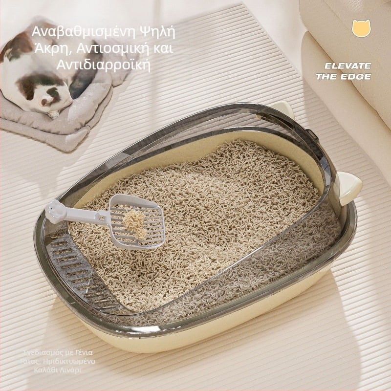 Ανοιχτού τύπου κουτί άμμου γάτας, Αντι-πίτσιλες, με χαμηλό κατώφλι, σχέδιο με αυτιά γάτας, υλικό PP, μάρκα Hongyang, 22 τεμάχια/κουτί