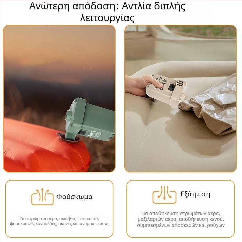 Φορητή αντλία αέρα αυτοκινήτου για φούσκωμα και ξεφούσκωμα, συμπαγής ηλεκτρική αντλία με USB φόρτιση για υπαίθριο κάμπινγκ