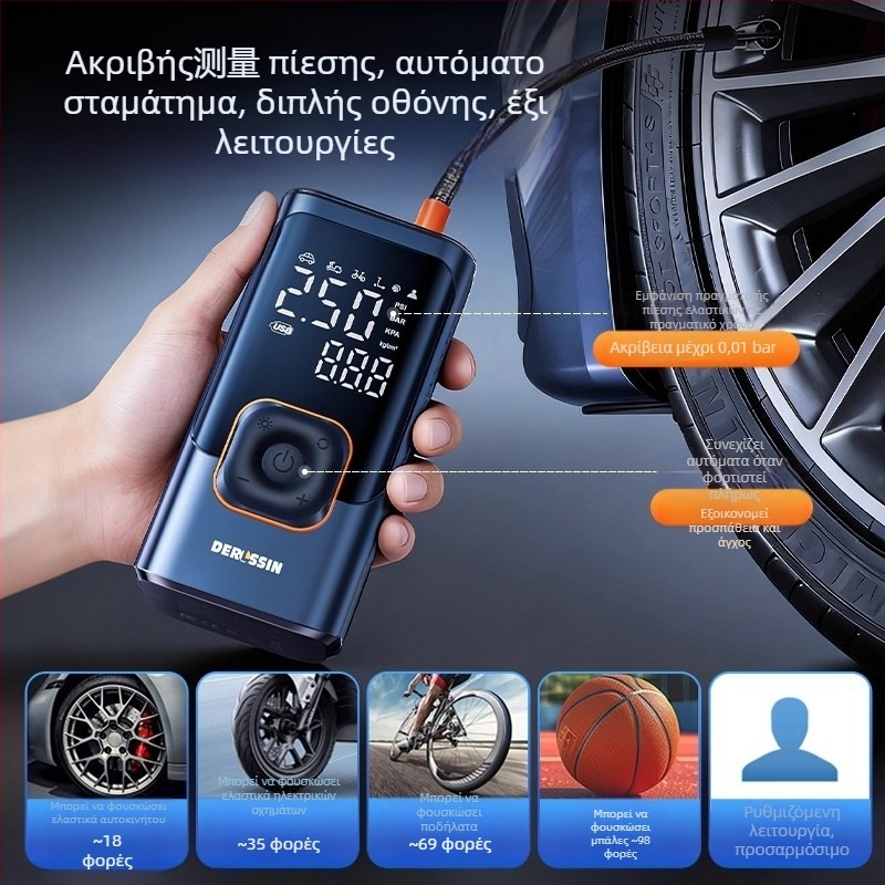 Φορτιζόμενη αντλία αέρα αυτοκινήτου με ψηφιακή οθόνη, 12V, 80W, ροή αέρα 30 L/min