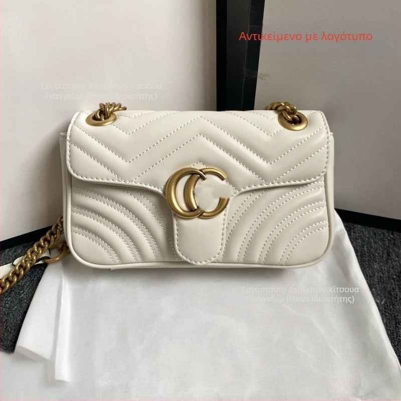 Γυναικεία δερμάτινη τσάντα ώμου με αλυσίδα Marmont, οριζόντιο τετράγωνο σχήμα, κλείσιμο με καπάκι, εσωτερική θήκη για κινητό